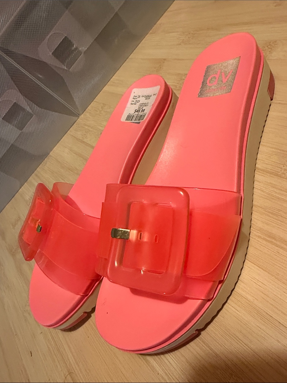 Dolce Vita Coral Slide Sandals with Translucent Buckle